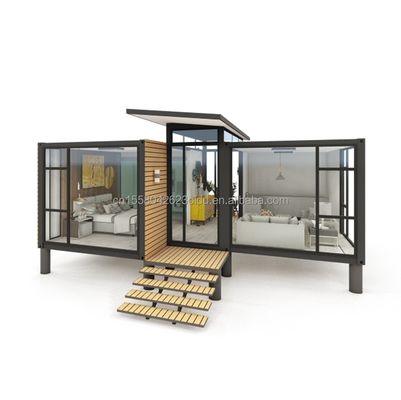 Modern ontwerp Tuincontainer Staalstructuur Houten huis Gezinswoning Venster Aluminiumlegeringsvensters