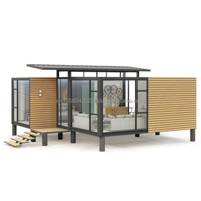 Modern ontwerp Tuincontainer Staalstructuur Houten huis Gezinswoning Venster Aluminiumlegeringsvensters