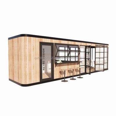 Hotel en Park EU Container Koffiekast Mobiele Houten Staalstructuur Zonlicht Huis Buitenbar