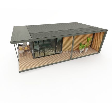 Moderne ontwerp houten plastic container woning met materialen en geprefabriceerde structuur