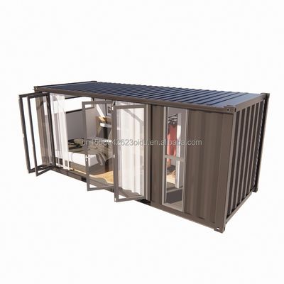 Grote glazen opvouwbare deur en aluminiumalloy ramen in 20 voet prefab container enkel appartement voor mobiel wonen