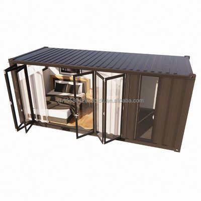 Grote glazen opvouwbare deur en aluminiumalloy ramen in 20 voet prefab container enkel appartement voor mobiel wonen