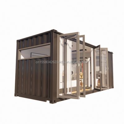Grote glazen opvouwbare deur en aluminiumalloy ramen in 20 voet prefab container enkel appartement voor mobiel wonen