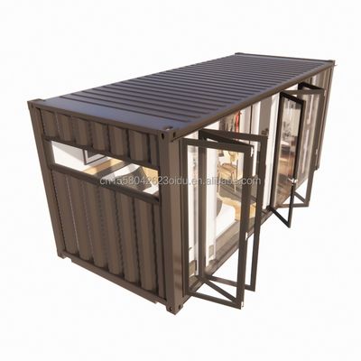 Grote glazen opvouwbare deur en aluminiumalloy ramen in 20 voet prefab container enkel appartement voor mobiel wonen