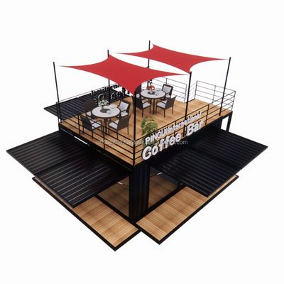 Winkel 20ft Park BBQ Container Mobiele Draagbare Assembly Coffee Bar Houten huis met 50/75/100mm Wave Sandwich Panel Wanden