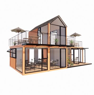 Op maat gemaakte hellend dak staal structuur villa muur 50/75/100mm Wave Sandwich Panel Badkamer en 3 slaapkamers Containerhuis
