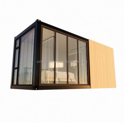Houten stevig stalen zonnehuis 20ft Flat container huis met muur 50/75/100mm Wave Sandwich Panel