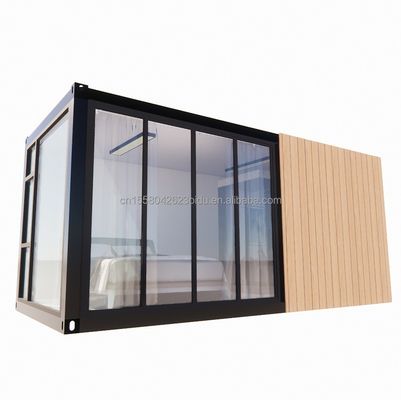 Houten stevig stalen zonnehuis 20ft Flat container huis met muur 50/75/100mm Wave Sandwich Panel
