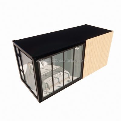 Houten stevig stalen zonnehuis 20ft Flat container huis met muur 50/75/100mm Wave Sandwich Panel