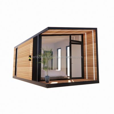 20 voet voorgefabriceerd containerhuis met staalframe, aluminiumlegering, ramen, houten glashuis en gegalvaniseerde stalen buiging