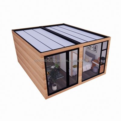 Geprefabriceerd Houten Glas Zonnelamp Huis Container Huis met aangepaste kleur en muur 50/75/100mm Wave Sandwich Panel