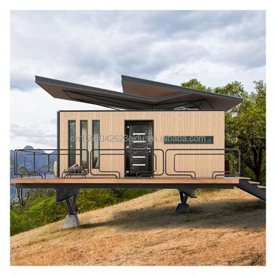 Gegalvaniseerde stalen vierkantbuizen geprefabriceerde modulaire hut Houten tuin zonneschermkamer Volledige uitrusting
