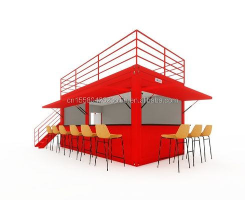 Gegalvaniseerde stalen vierkantbuizen stalen koffiecontainer moderne 20ft prefab container bar voor buiten