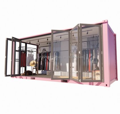 Gepersonaliseerd kleurstaal frame 20ft prefab container kledingwinkel kiosk stand mobiele winkel met gegalvaniseerd stalen buigen