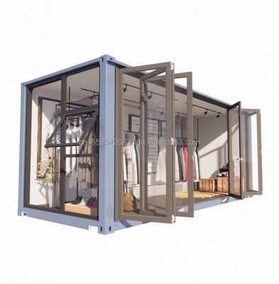 Gepersonaliseerd kleurstaal frame 20ft prefab container kledingwinkel kiosk stand mobiele winkel met gegalvaniseerd stalen buigen