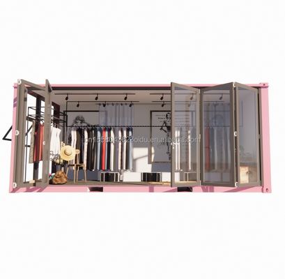 Gepersonaliseerd kleurstaal frame 20ft prefab container kledingwinkel kiosk stand mobiele winkel met gegalvaniseerd stalen buigen
