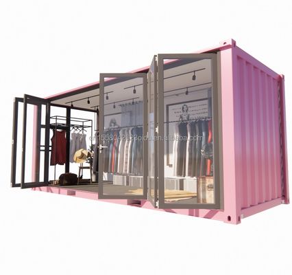 Gepersonaliseerd kleurstaal frame 20ft prefab container kledingwinkel kiosk stand mobiele winkel met gegalvaniseerd stalen buigen