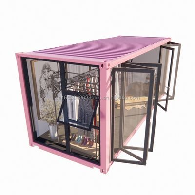 Gepersonaliseerd kleurstaal frame 20ft prefab container kledingwinkel kiosk stand mobiele winkel met gegalvaniseerd stalen buigen