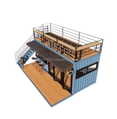 EU 20ft Food Stall Tweede verdieping Container Koffieshop Gebouwd met gegalvaniseerde stalen vierkantbuizen en stalen structuur