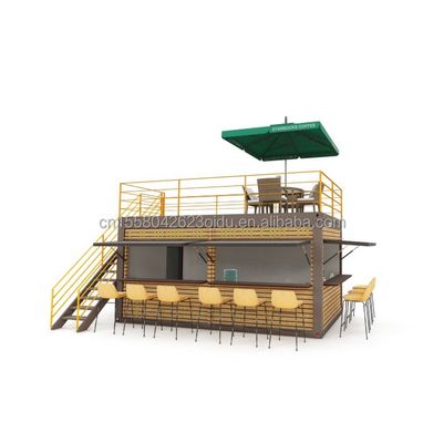 20 voet container koffiebar draagbare prefab winkel met container ontwerp en 50/75/100mm wave sandwich paneel muren