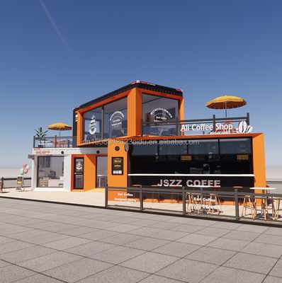 Gewijzigde scheepvaartcontainerwinkel Huis Container koffiewinkel met gegalvaniseerde stalen vierkantbuizen
