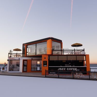 Gewijzigde scheepvaartcontainerwinkel Huis Container koffiewinkel met gegalvaniseerde stalen vierkantbuizen