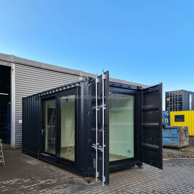 Een slaapkamer hotel zwart containerhuis stalen deur luxe 20ft prefab houten huizen met keuken en badkamer