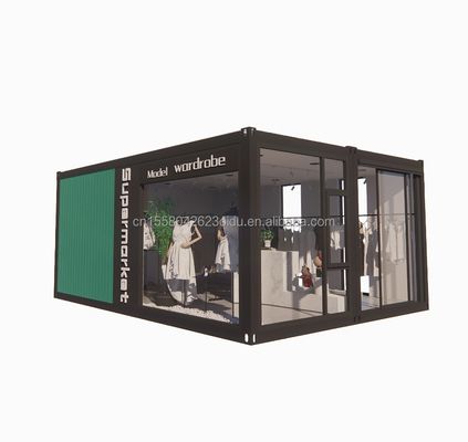 Opvouwbare combinatie woning Houten huis voor winkel Op maat gemaakte kleur staal frame gegalvaniseerd staal buigen 180g