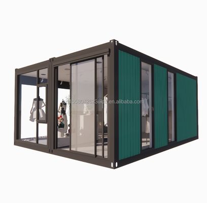 Opvouwbare combinatie woning Houten huis voor winkel Op maat gemaakte kleur staal frame gegalvaniseerd staal buigen 180g