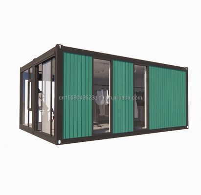 Opvouwbare combinatie woning Houten huis voor winkel Op maat gemaakte kleur staal frame gegalvaniseerd staal buigen 180g