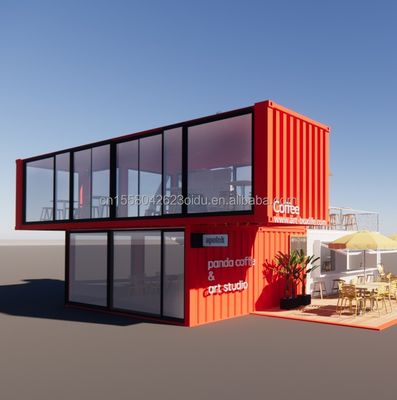 20ft Deluxe Container Store Grote vloer Glas Kleine huis Custom Cabin Villas met 50/75/100mm Wave Sandwich Panel Wanden