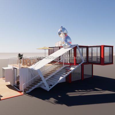 20ft Deluxe Container Store Grote vloer Glas Kleine huis Custom Cabin Villas met 50/75/100mm Wave Sandwich Panel Wanden