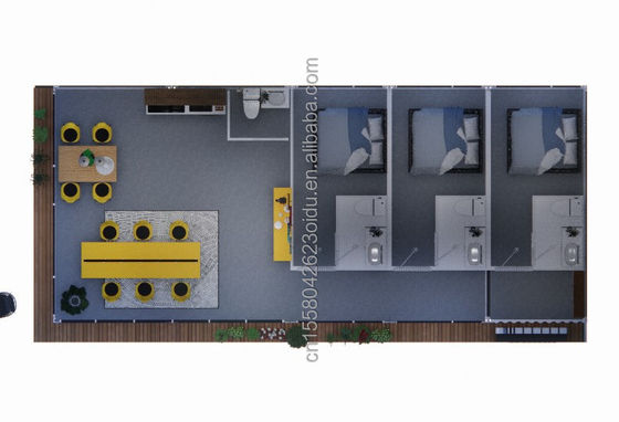 Gezinswoningsoplossing 20FT Combinatie Flat Packaging Container met 2 kamers en 3 slaapkamers Hotelstijl