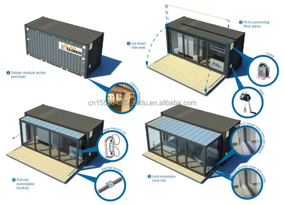 2 slaapkamers Uitbreidbaar Container Huis Prefab Steel Modulaire Tiny Home voor buiten in aangepaste kleur en 20ft of 40ft Grootte