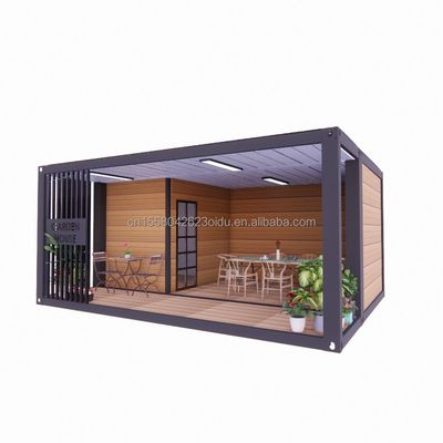 Gepersonaliseerde kleur 20ft Houten huis met luxe tuin Studio Vlak pakket Container en mobiele bar Materialen gebruikt