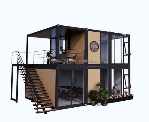 Moderne houten uitstraling platte verpakking mobiele huis staal frame gegalvaniseerd stalen buigwerk 180g voor 10ft 20ft container